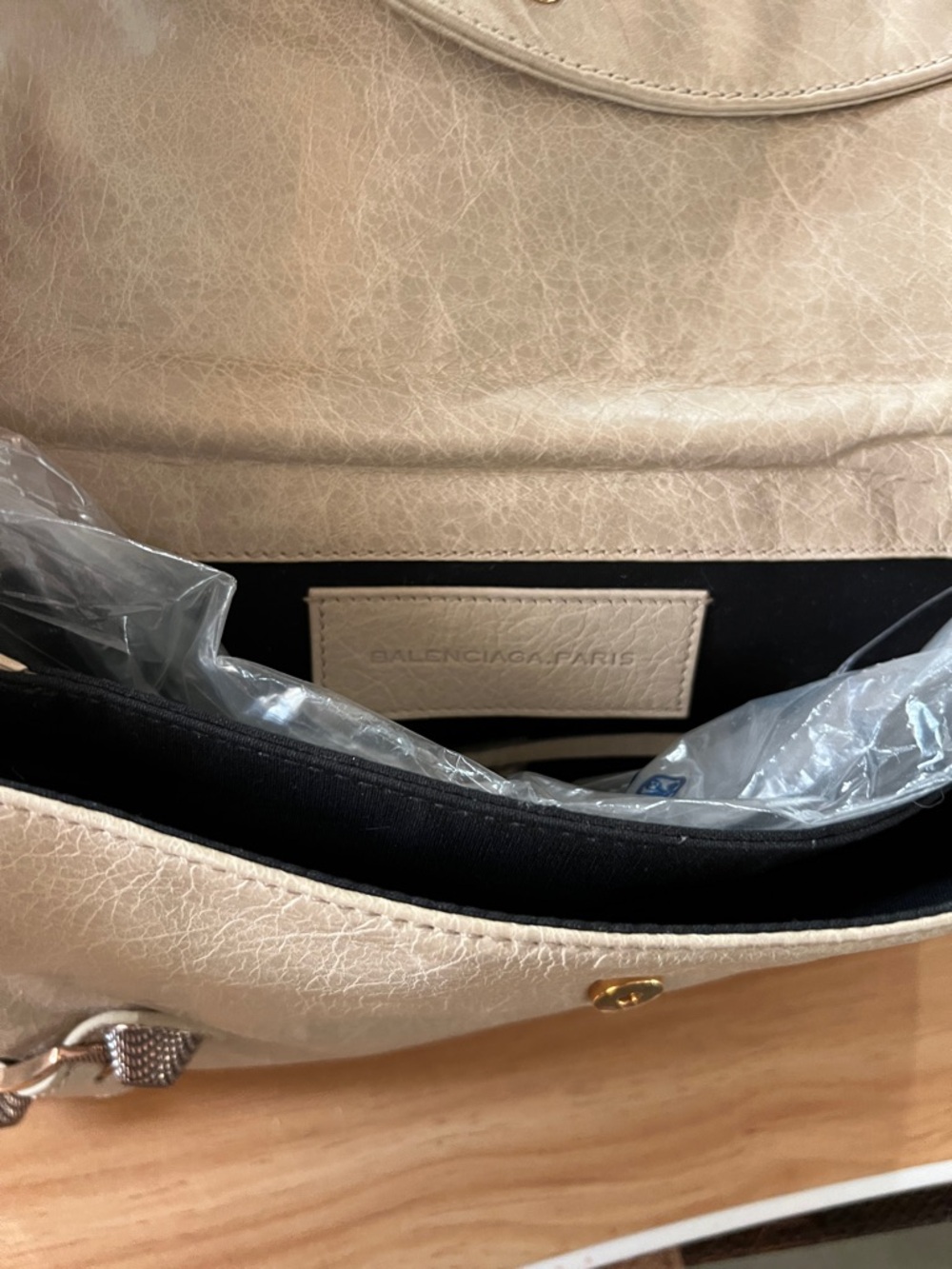 Balenciaga Taupe Leather Envelope Clutch with Buckle Details